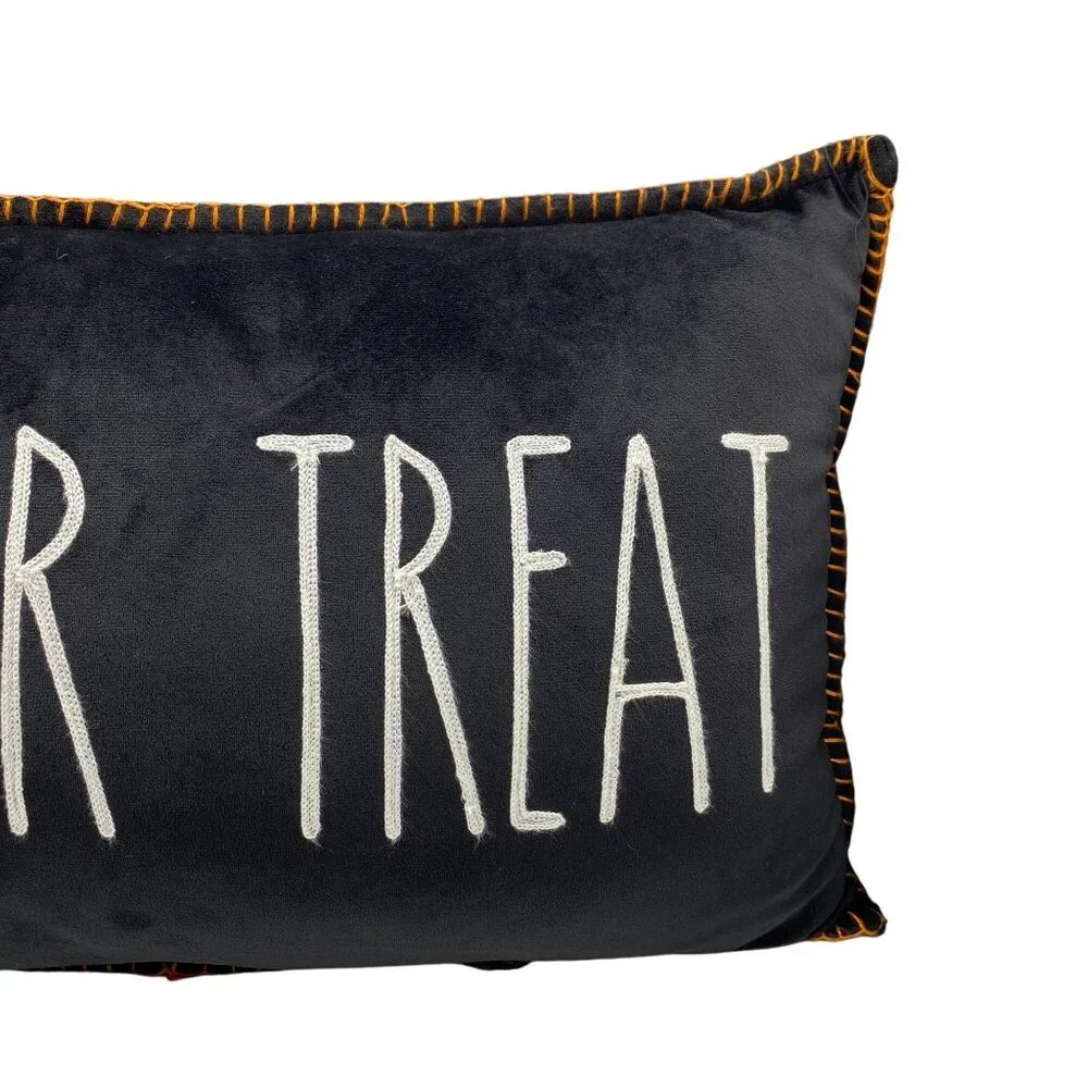 Stratford home velour Trick or Treat halloween pillow decor plush black spell ou